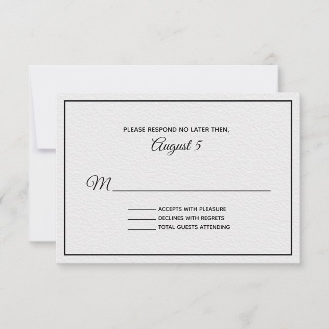 Tarjeta RSVP de bodas con textura blanca y negra (Anverso)