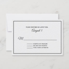 Tarjeta RSVP de bodas con textura blanca y negra