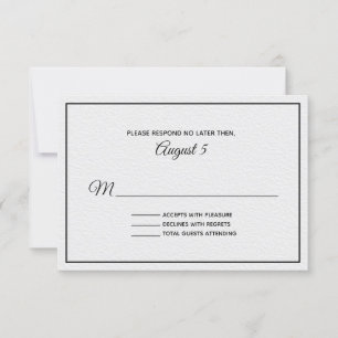 Tarjeta RSVP de bodas con textura blanca y negra
