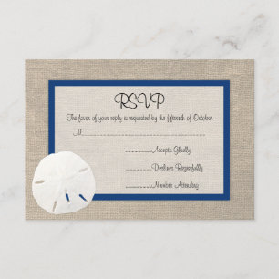 Tarjeta RSVP de bodas de arena en la playa - Azul 