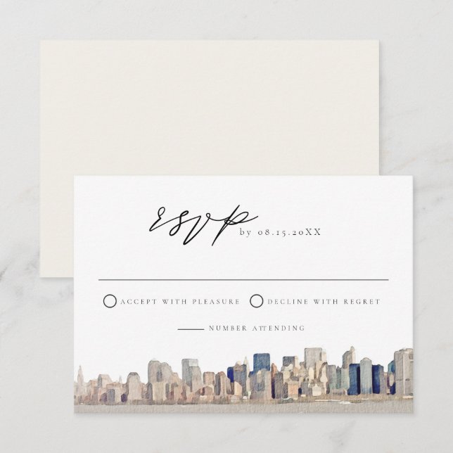 Tarjeta RSVP de bodas de bodas de la ciudad de NUE (Anverso / Reverso)
