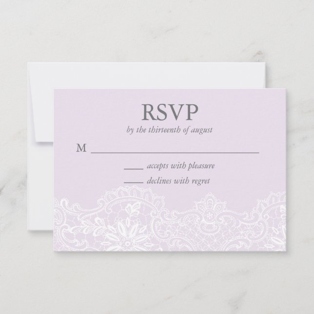Tarjeta RSVP de bodas de encaje de lavanda (Anverso)