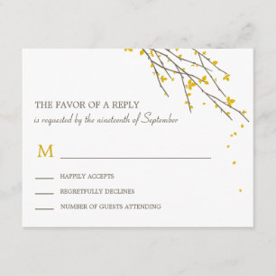Tarjeta RSVP de bodas de floración - Mostaza