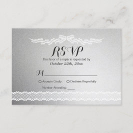 Tarjeta RSVP de bodas de fondo de encaje blanco y 