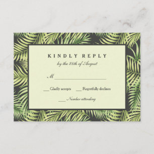 Tarjeta RSVP de bodas de hojas de palmas tropicale