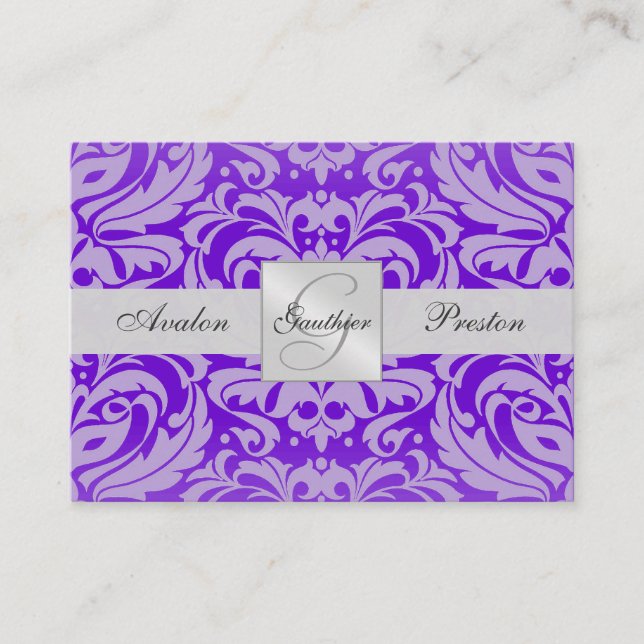 Tarjeta RSVP de bodas de malla de monograma púrpur (Anverso)