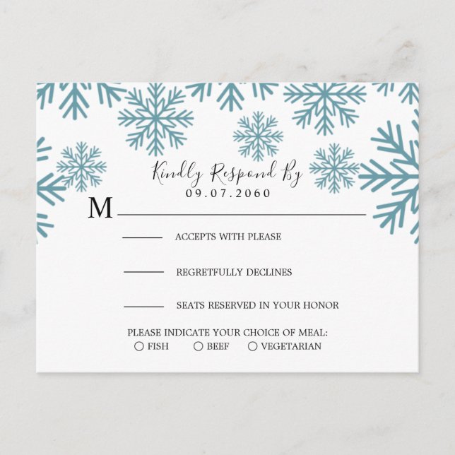 Tarjeta RSVP de bodas de nieve (Anverso)