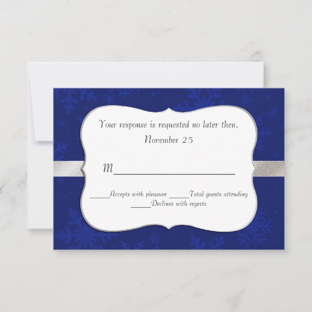 Tarjeta RSVP de bodas de nieve azul de moda (Anverso)