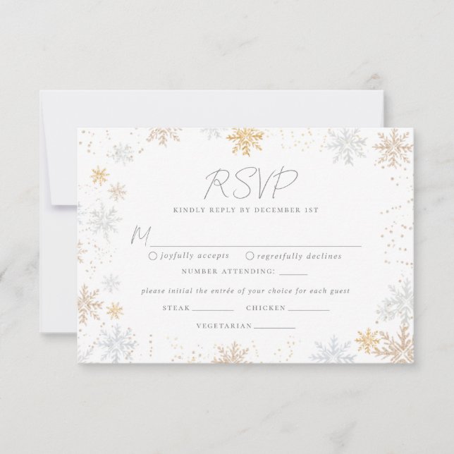 Tarjeta RSVP de bodas de nieve con opción de comid (Anverso)
