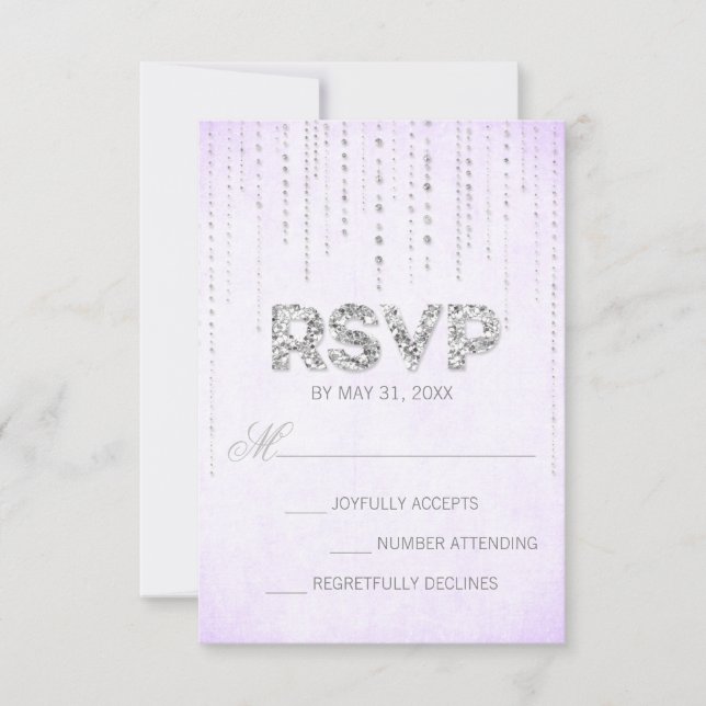 Tarjeta RSVP de bodas de Purpurina de lavanda y pl (Anverso)