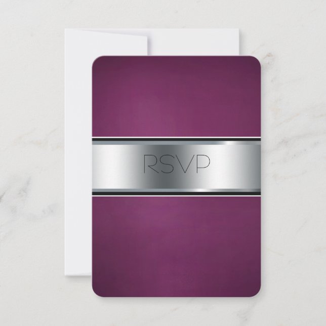 Tarjeta RSVP de bodas, elegante borgoña y plata (Anverso)
