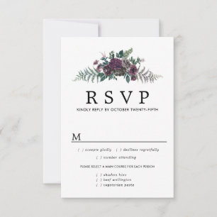 Tarjeta RSVP de bodas florales de Borgoña, opcione