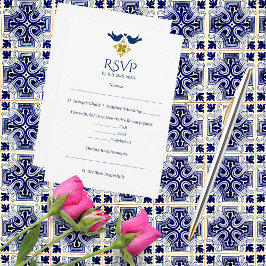 Tarjeta RSVP de Bodas Mexicanas de Boda Azul y Dor