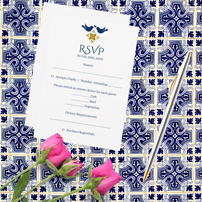 Tarjeta RSVP de Bodas Mexicanas de Boda Azul y Dor (Subido por el creador)