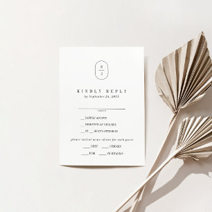Tarjeta RSVP de bodas neutra monograma elegante SH