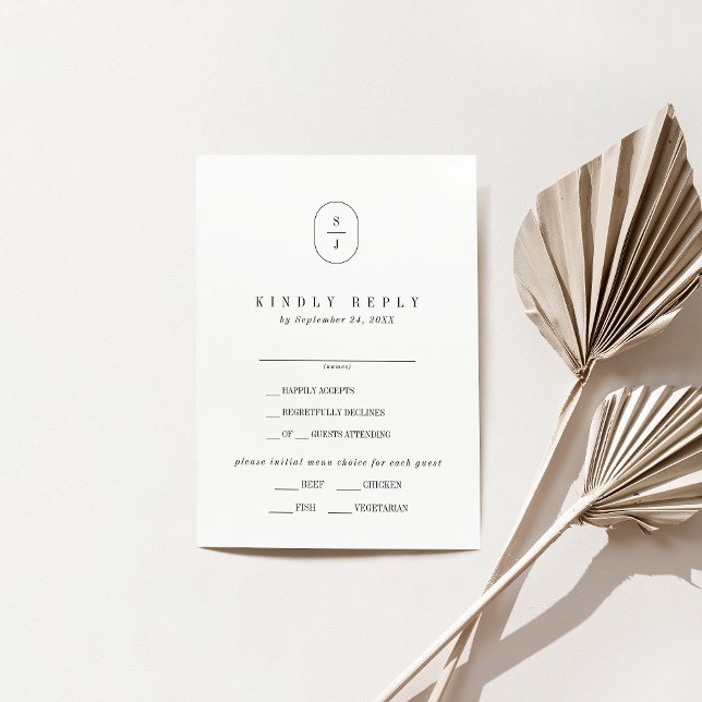 Tarjeta RSVP de bodas neutra monograma elegante SH (SHYLAH Elegant Monogram Neutral Wedding RSVP Card)