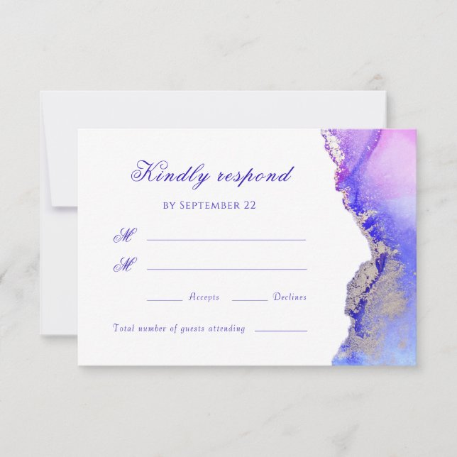 Tarjeta RSVP de bodas púrpura abstractas (Anverso)