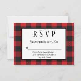 Tarjeta RSVP de bodas rojas de búfalo negro