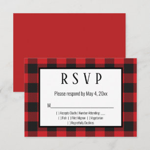 Tarjeta RSVP de bodas rojas de búfalo negro