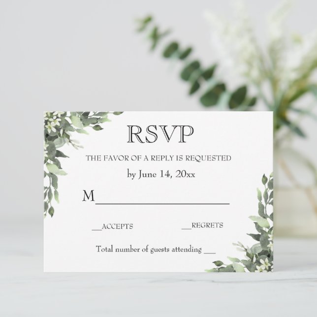 Tarjeta RSVP de bodas / vegetación Eucalyptus (Anverso de pie)