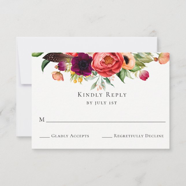 Tarjeta RSVP de Bohemia Bohemiana de Blooms Weddin (Anverso)