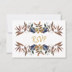 Tarjeta RSVP de Bohemia Foliage Blue Beige Gold We