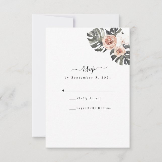 Tarjeta RSVP de Bohemia Tropical Floral y Palm (Anverso)