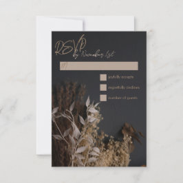 Tarjeta RSVP de Boho Black Slate Rústic Floral Wed