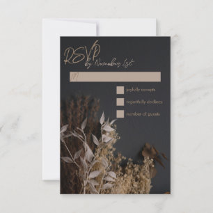 Tarjeta RSVP de Boho Black Slate Rústic Floral Wed