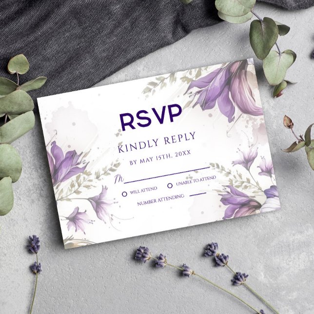 Tarjeta RSVP de Boho Boho de Floral Moderno Purple (Subido por el creador)