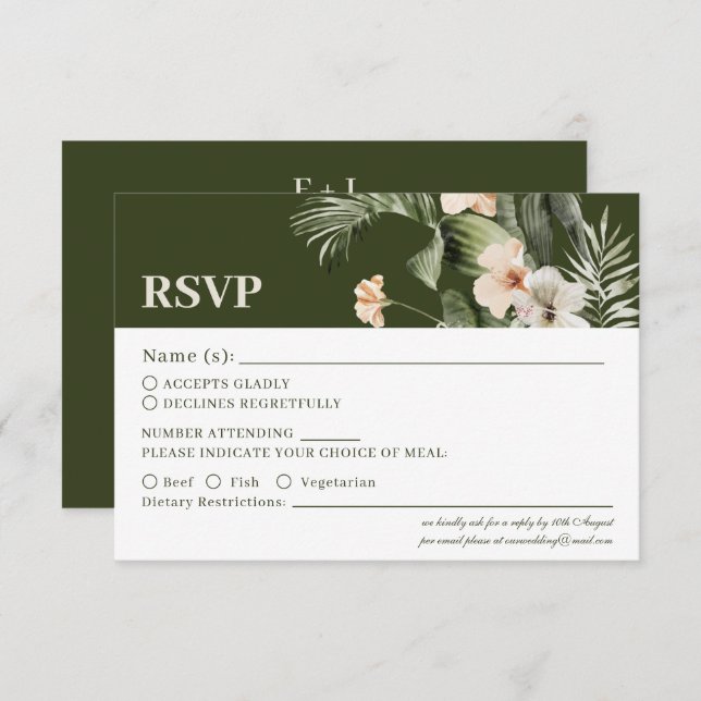 Tarjeta RSVP de Boho Boho de hibiscus Tropical Wed (Anverso / Reverso)