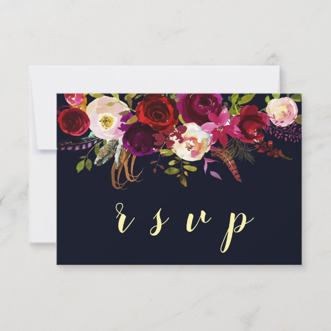 Tarjeta RSVP de Boho Boho Floral Fall Wedding de l (Anverso)
