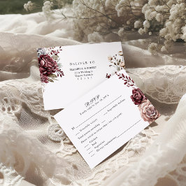 Tarjeta RSVP de Boho Borgoña Floral Wedding