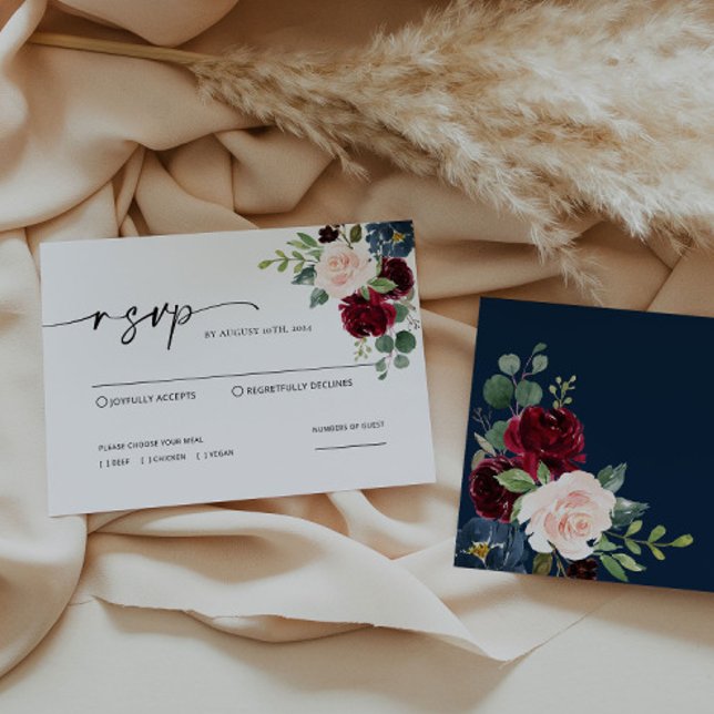 Tarjeta RSVP de Boho Burgundy Rubor Wedding (Subido por el creador)