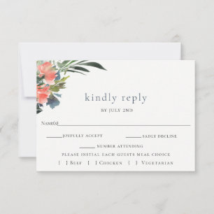 Tarjeta RSVP de Boho Coral de Boda Botánica Rústic