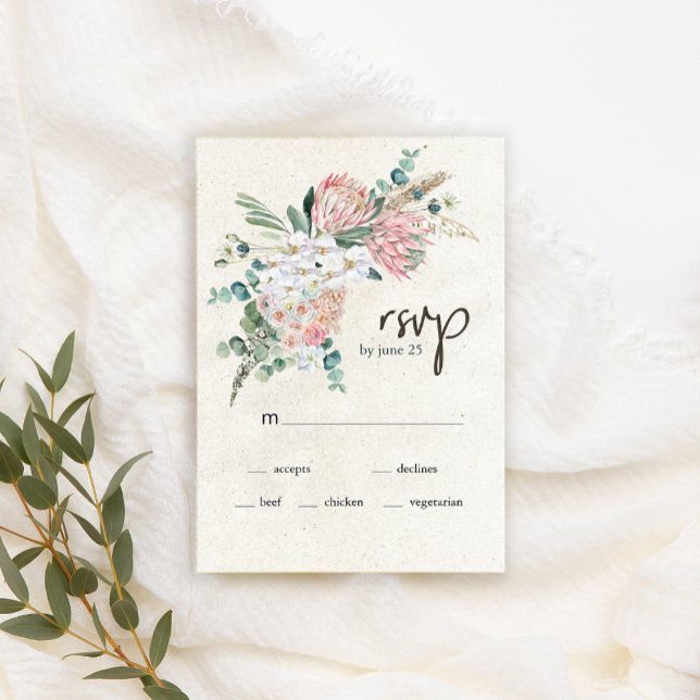 Tarjeta RSVP de Boho de Boda Floral Neutral Pastel (Subido por el creador)