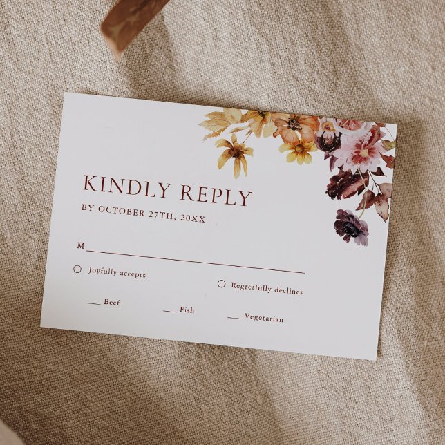 Tarjeta RSVP de Boho de Boda Floral Rustic Fall (Subido por el creador)