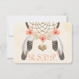 Tarjeta RSVP de Boho de Coral y Oro Dreamcatcher W