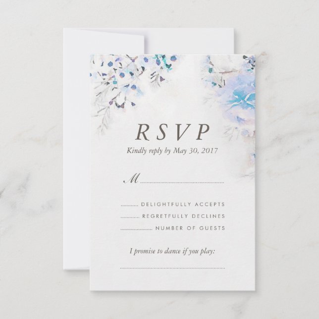 Tarjeta RSVP de Boho Floral Azul de color de agua  (Anverso)