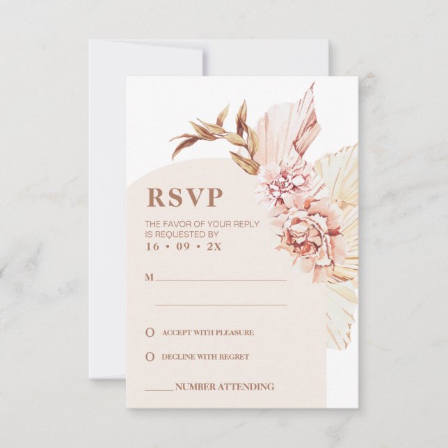 Tarjeta RSVP de Boho Floral Rubor Arch Wedding (Anverso)