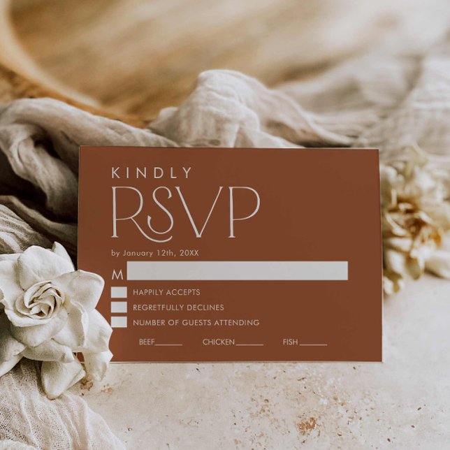 Tarjeta RSVP de Boho Minimal Terracotta Wedding (Terracotta Boho Wedding RSVP card)