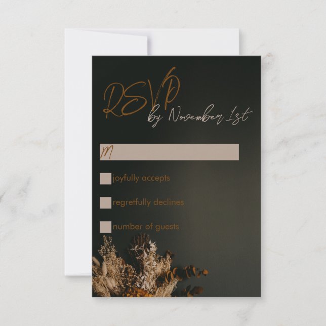 Tarjeta RSVP de Boho Moderno de Boho Dark Rustic F (Anverso)