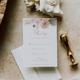 Tarjeta RSVP de Boho Palm Leaves y Rosas Boho