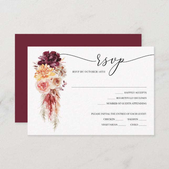 Tarjeta RSVP de Boho Pampas Boda de Grass Wedding (Anverso / Reverso)
