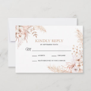 Tarjeta RSVP de Boho Pampas Boda Grass Floral Wedd