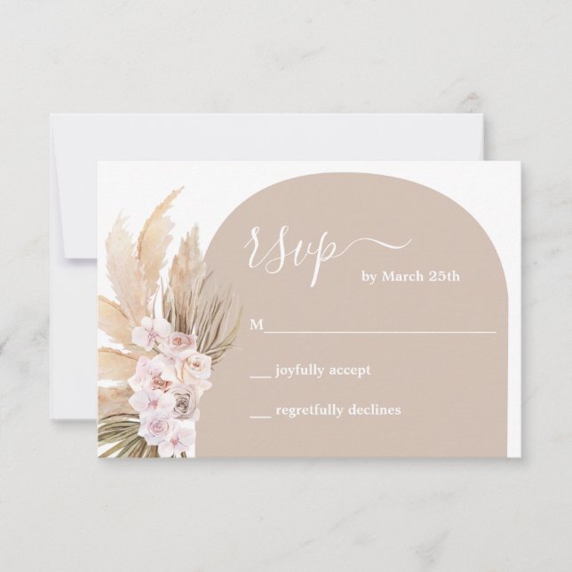Tarjeta RSVP de Boho Pampas Grass Arch (Anverso)