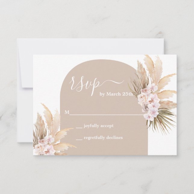 Tarjeta RSVP de Boho Pampas Grass Arch Wedding (Anverso)