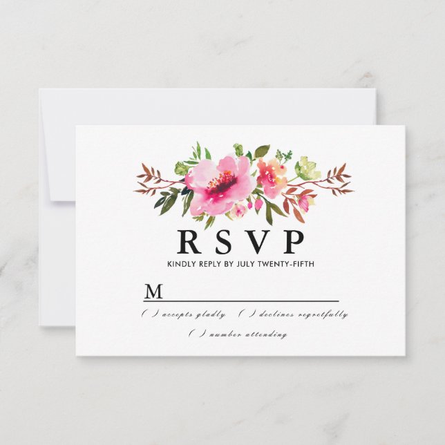 Tarjeta RSVP de Boho Pink Floral Wedding Rústico (Anverso)