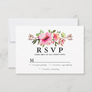 Tarjeta RSVP de Boho Pink Floral Wedding Rústico