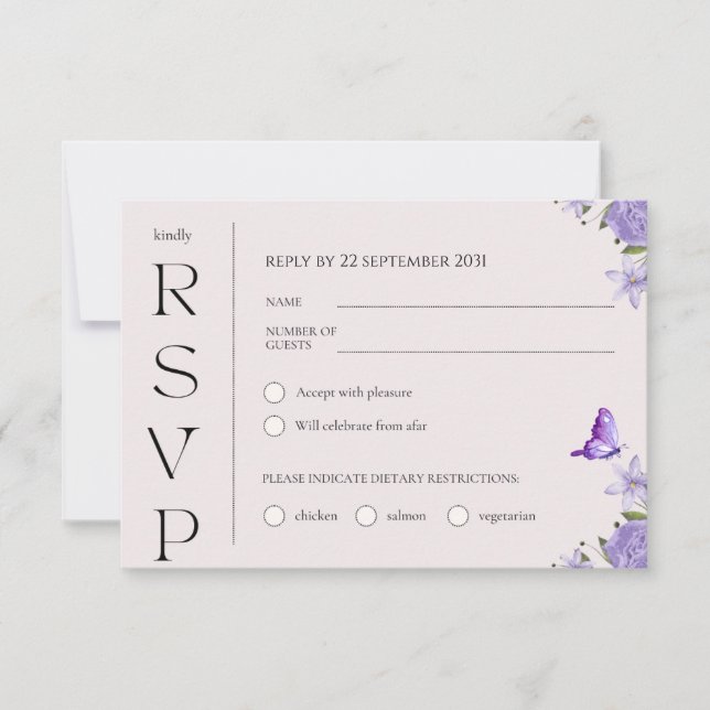 Tarjeta RSVP de Boho Purple Watercolor Floral Wedd (Anverso)
